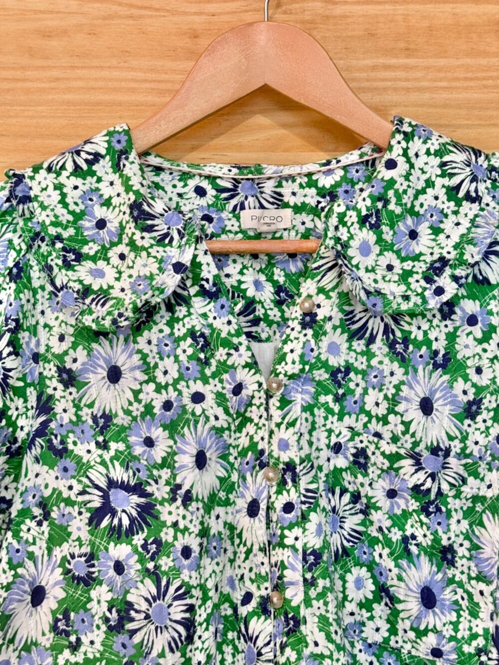 Pilcro Anthropologie Keira Green Floral Cottagecore Ruffled Cotton Mini Dress M - Picture 3 of 8